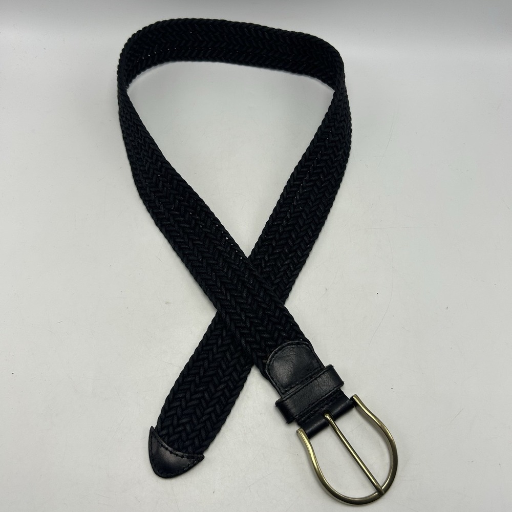 Coldwater Creek Statement Belt Womens S M Braided Black Cotton Leather Trim - Picture 2 of 9